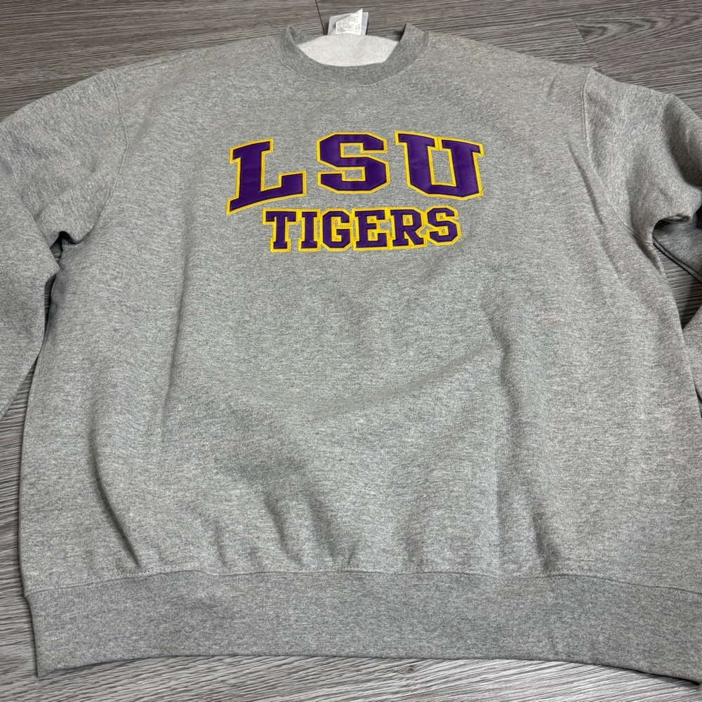 Vintage LSU Tigers Champion Eco Fleece Gray Sweatshirt Louisiana State Sz XL - Picture 2 of 7